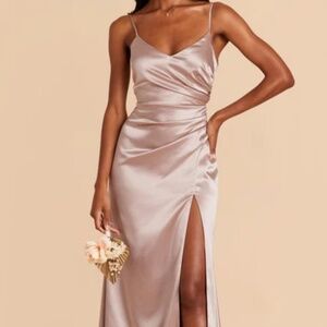 Birdy Grey Catherine Shiny Satin Dress in Taupe